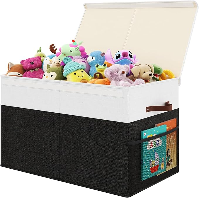 Large Toy Storage Box with Lid Upgraded Toy Storage Chest Organizer with Divider Foldable Toy Bin for Kids Boys Girls Playroo