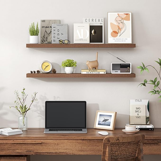 Heimlove 36 Inch Floating Shelves for Wall,Mounted Storage & Display Wood Shelves with Invisible Brackets,Hanging Shelf for B