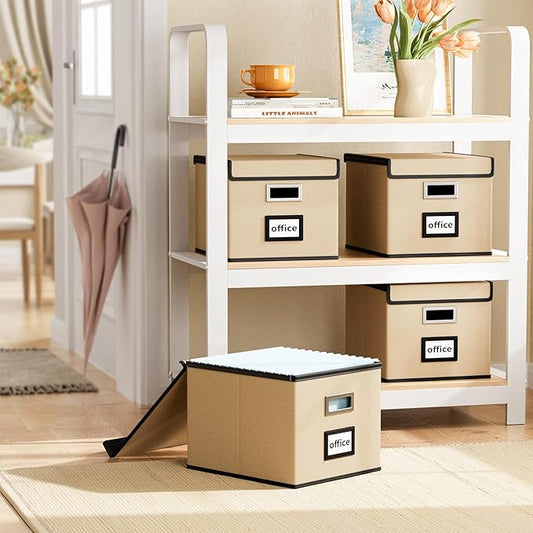 Huolewa File Organizer Box with Lid, Collapsible File Folder Organizer for Office Document Storage, Filing Box with Plastic S