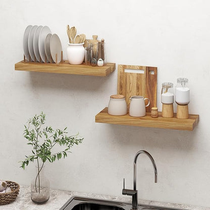 Dreamland 24 Inch Floating Shelves, Rustic Elm Wood Wall Shelf for Home Decor, 8 Inch Deep Floating Shelf for Wall, 24 x 8 Ba