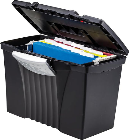 Storex Portable Letter/Legal Filebox with Organizer Lid, Letter/Legal Files, 14.5" X 10.5" X 12", Black