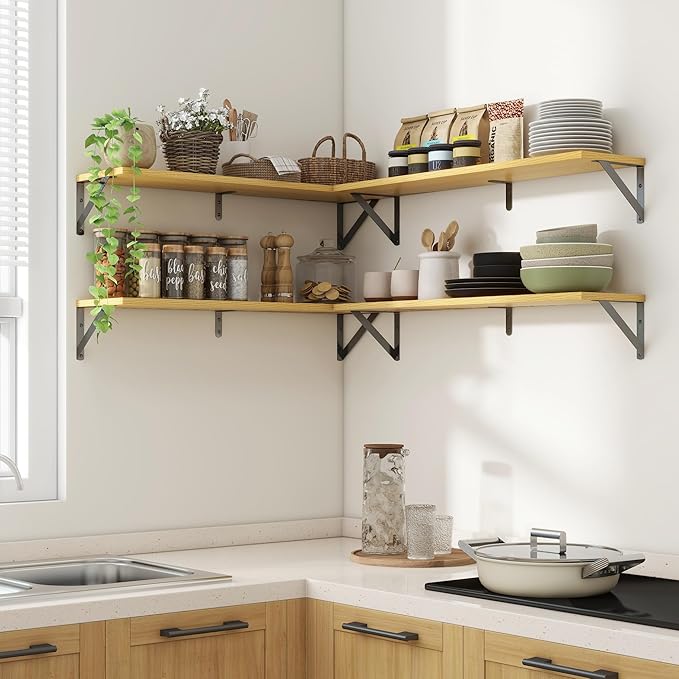 Axeman 32 Inch Floating Shelves | 8 Inch Deep Oak Wall Shelves Set of 2 | 31.5W x 8D Rustic Wood Shelves for Bookshelf Living