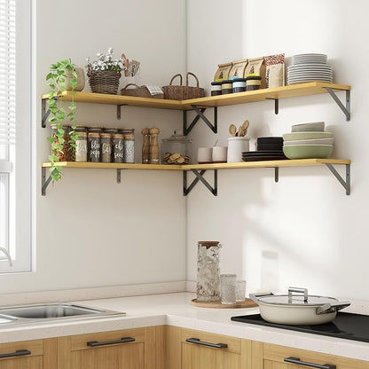 Axeman 32 Inch Floating Shelves | 8 Inch Deep Oak Wall Shelves Set of 2 | 31.5W x 8D Rustic Wood Shelves for Bookshelf Living