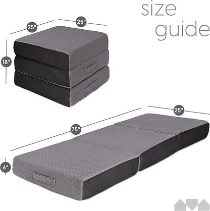 Milliard Trifold Mattress, Single Size, 6 inch, Portable Foldable Mattress with Memory Foam & Washable Cover, Tri-Folding Flo