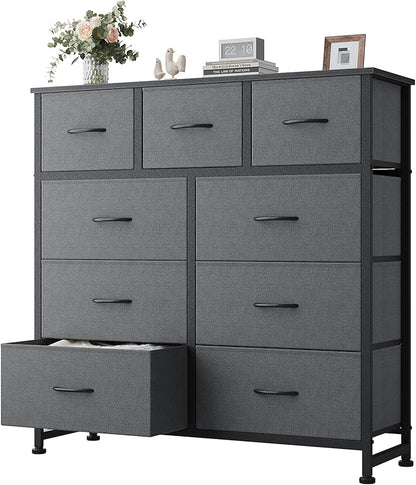 DUMOS Dresser for Bedroom, Dressers & Chests of Drawers Dresser Organizer, Wood Top Table Furniture with 9 Fabric Storage Tow