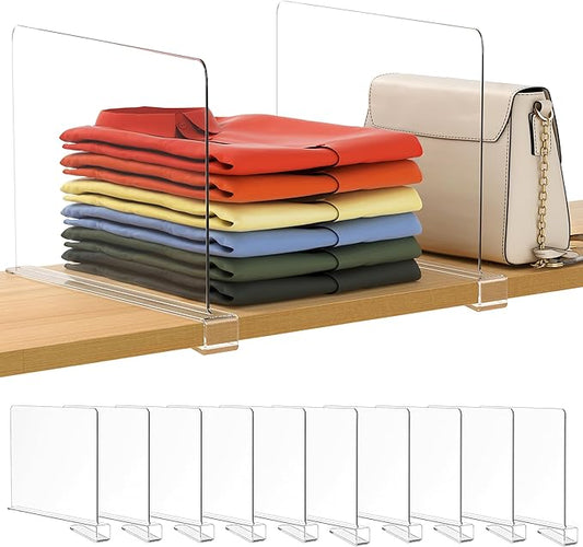 10 Pack 12 Inches [Extra Tall Version] Clear Shelf Dividers for Organization, Acrylic Closet Shelf Vertical Shelves Organizer