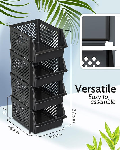 TidyFriend 4 Pack Stackable Storage Bins Open Front for Pantry Organizers and Storage, Pantry Storage for Food, Kitchen and H