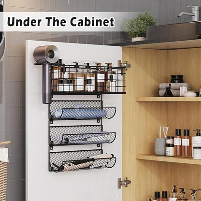 Wall-Mounted Hair Dryer Holder Styling Tool Organizer 4-Shelf Storage Wire Basket with Hook Heat Safe Rack for Hair-Straighte