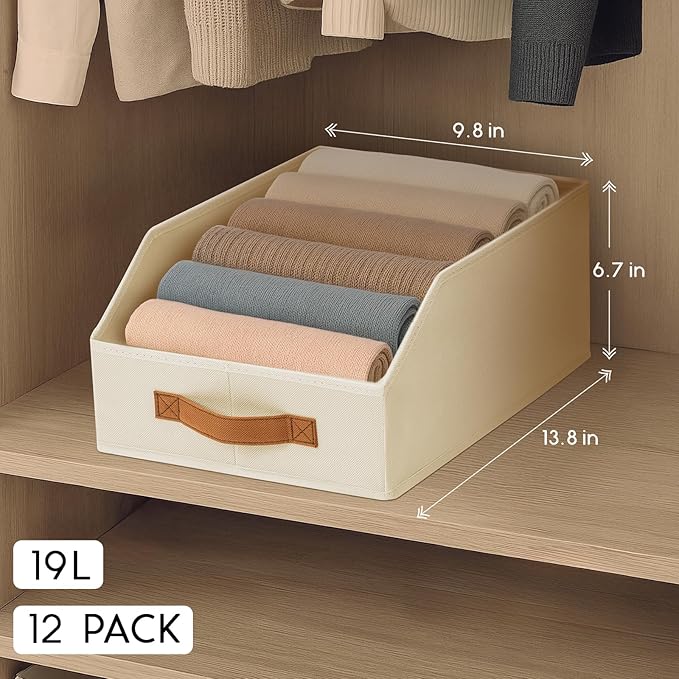Homsorout Fabric Storage Bins for Organizing - 12 Pack Large Trapezoid Collapsible Storage Bins with Front Handle, Closet Org