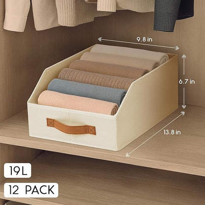 Homsorout Fabric Storage Bins for Organizing - 12 Pack Large Trapezoid Collapsible Storage Bins with Front Handle, Closet Org