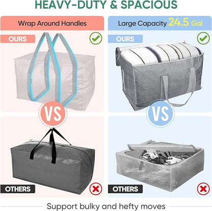 BALEINE 4-Pack Oversized Moving Bags with Reinforced Handles, Heavy-Duty Storage Tote for Clothes, Moving Supplies (Winter Gr