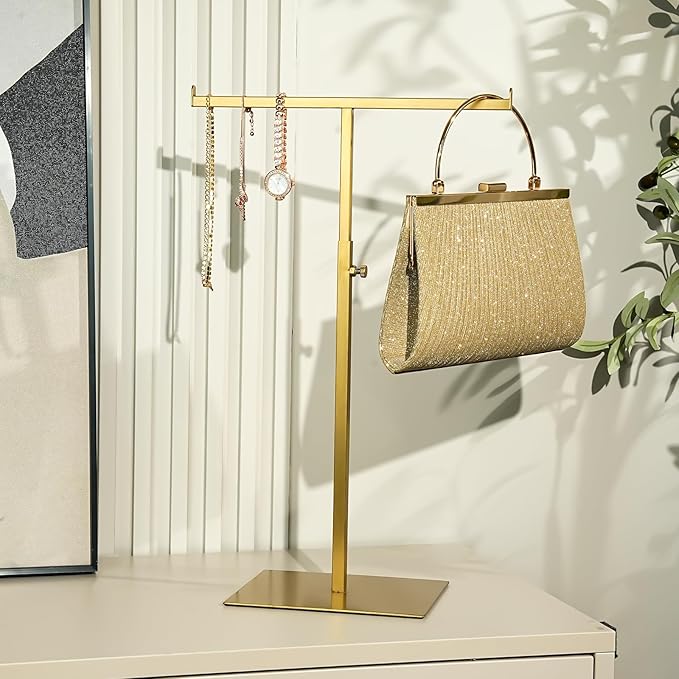 Display Stand Stainless Steel Jewelry Towers Bag Stand Tabletop Double Hook Hanging Jewelry Stands for Necklaces Organizer St