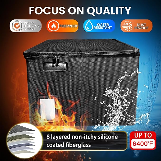 Upgraded 6400°F Fireproof Document File Organizer Box, Fireproof Storage Filing Cabinet with Lock, Portable Office Safe Box f