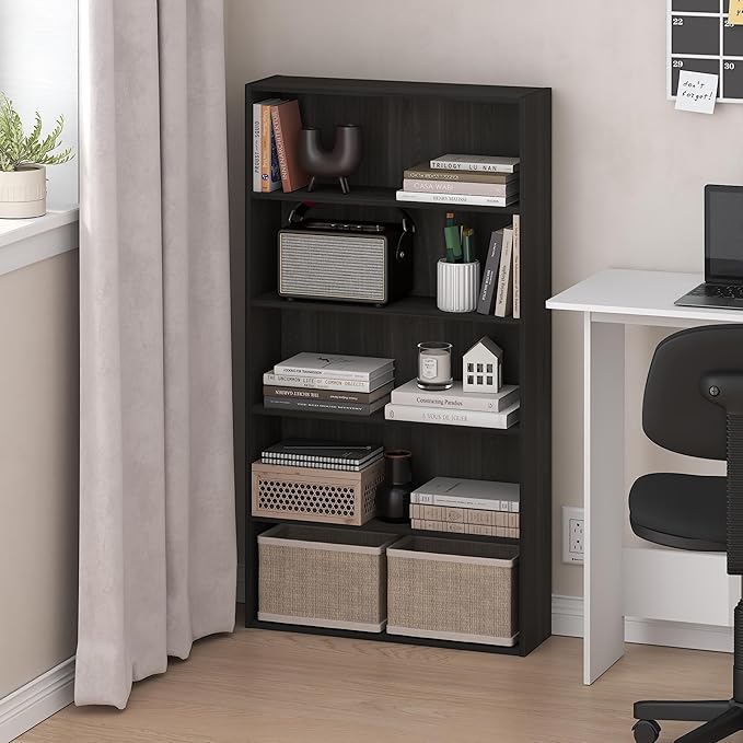 Furinno Basic Book Shelf, 5-Tier Bookshelf, Storage Organizer Bookcase with Open Shelf, 7 x 24 x 44, for Living Room, Bedroom
