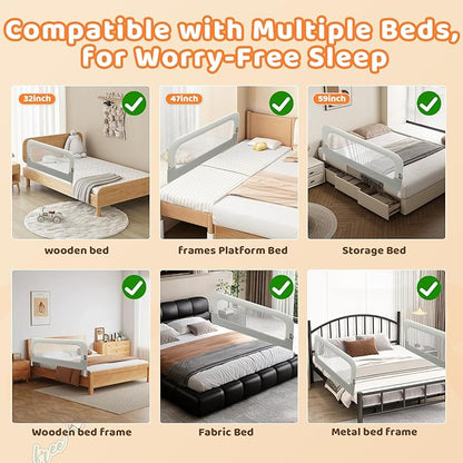 omzer Large Bed Guard Rail for Toddlers - 59inch Foldable & Adjustable Heights Baby Bed Safety Railing - Toddler Long Bed Rai