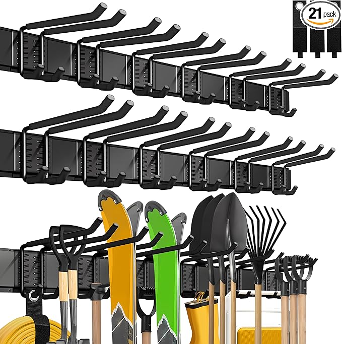 klasit Garage Wall Organizer,21Pack Carries 1200 lbs,Garden Tool Organizer 99in With Large Storage Space,Easy Assembly, Sturd