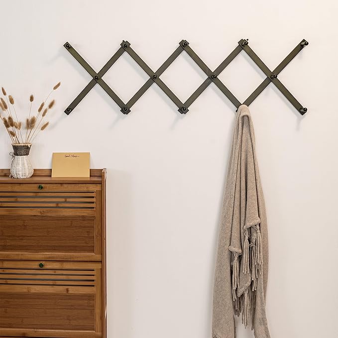 SKOLOO Hat Rack for Wall with 14 Hooks, Solid Wooden, Modern, Expandable Coat Rack Wall Mount for Coats, Hats, Bags, Baseball