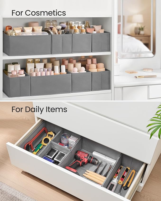 SONGMICS Drawer Organizers, Dresser Divider Organizers, Set of 18, Foldable Fabric Storage Boxes for Socks, Underwear, Bras, 