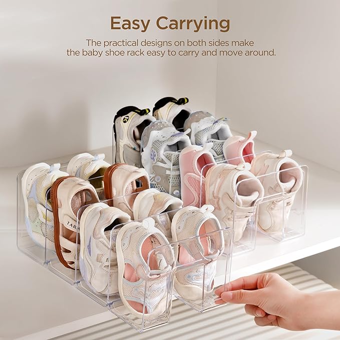 HBlife Clear Acrylic Kids Shoe Rack for Closet Organizers and Storage, Small Shoe Rack 4 Sections Toddler Baby Shoe Storage O