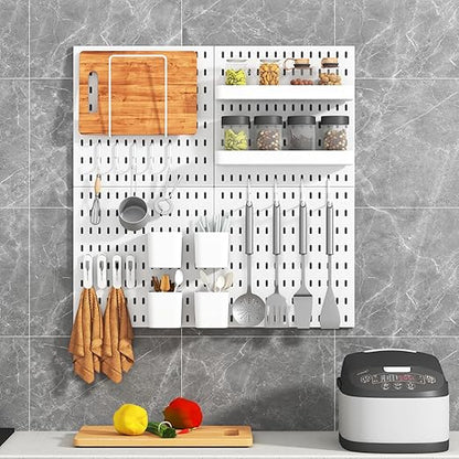Peg Board Combination Kit, 8 Pegboards with 40 Accessories, Pegboard Wall Organizer for Office, Nursery & Home Storage, Key H