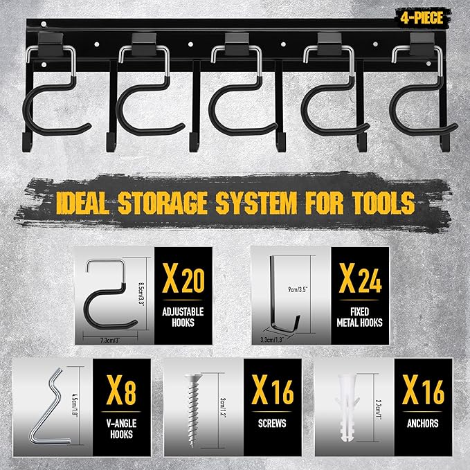 ELEAD 68'' All Metal Adjustable Garden Tool Organizer: Garage Tool Organizer Wall Mount with Black Hooks, Garage Organizers a