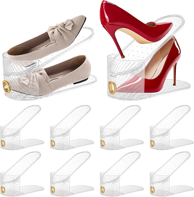 Shoe Slot Organizer 10 Pack - Shoe Slots，Can Save 50% of Shoe Stackers Space，Adjustable Shoe Stacking Device, Double-Layer De