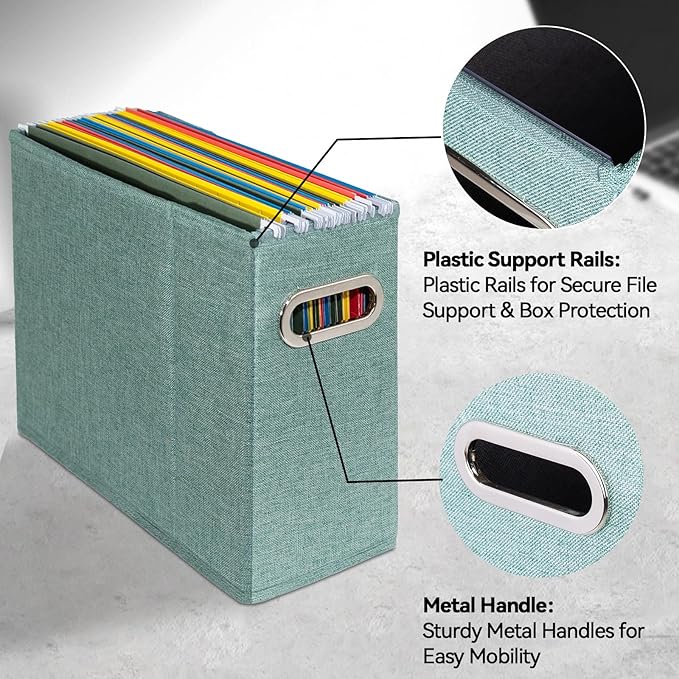 2 Packs Letter Size File Organizer, File Folders Organizer, Fabric Storage Box, Collapsible Paper Organizer with Metal Handle
