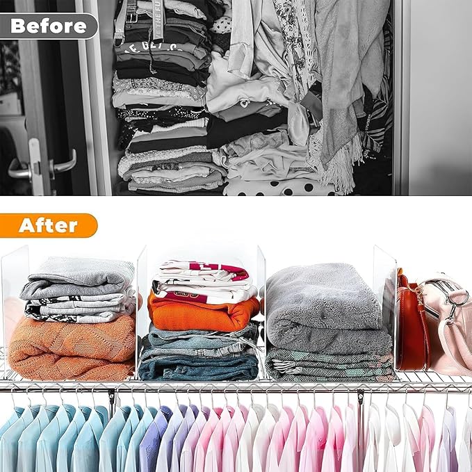 10 Pack Shelf Dividers for Wire Shelves, Acrylic Clear Closet Organizers and Storage for Sweater,Shirts,Bookshelf Handbags Se