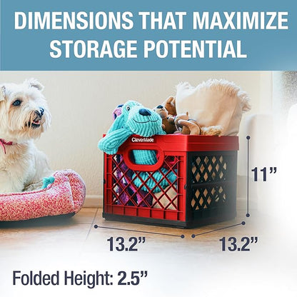 CleverMade Collapsible Milk Crate 25L (6.6 Gal), 50 lb Capacity Heavy Duty Folding Crate – Stackable Storage Crates with File