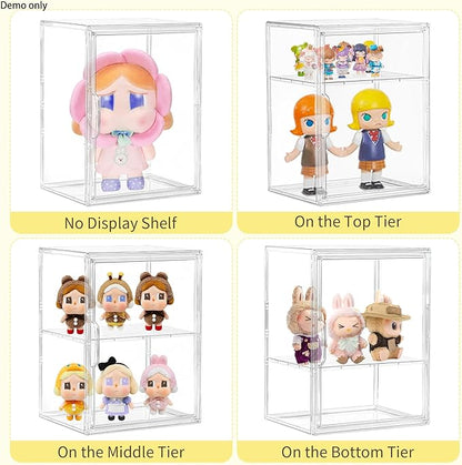 Acrylic Display Case, 2 Tier Clear Plastic Stackable Storage Bins with Magnetic Lids, Figure Display Case for Collectibles Co