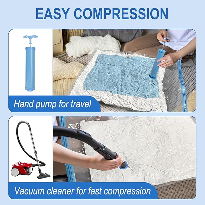 Fygrip Vacuum Storage Bags with Hand Pump, Plastic Packaging Bags, 80% Space Saver Vacuum Seal Bags for Clothing, Travel Lugg