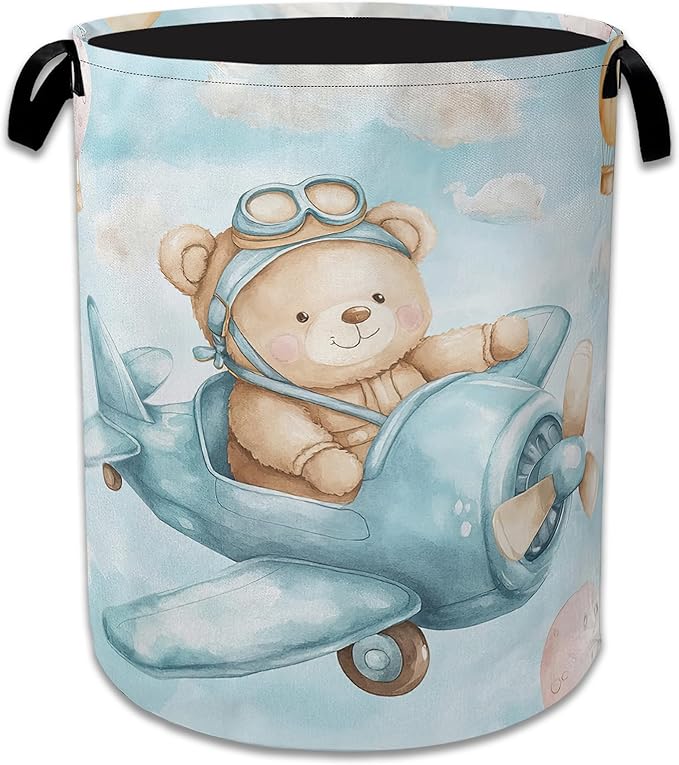 Blue Bear Pilot Laundry Hamper Balloon Collapsible Laundry Basket Portable Clothes Toy Storage Bin for Bathroom Bedroom Room 