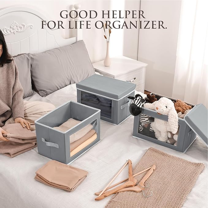 Homsorout Stackable Storage Bins with Lids - Medium Storage Box with Lids, Foldable Closet Boxes for Organizing, Wardrobe Clo