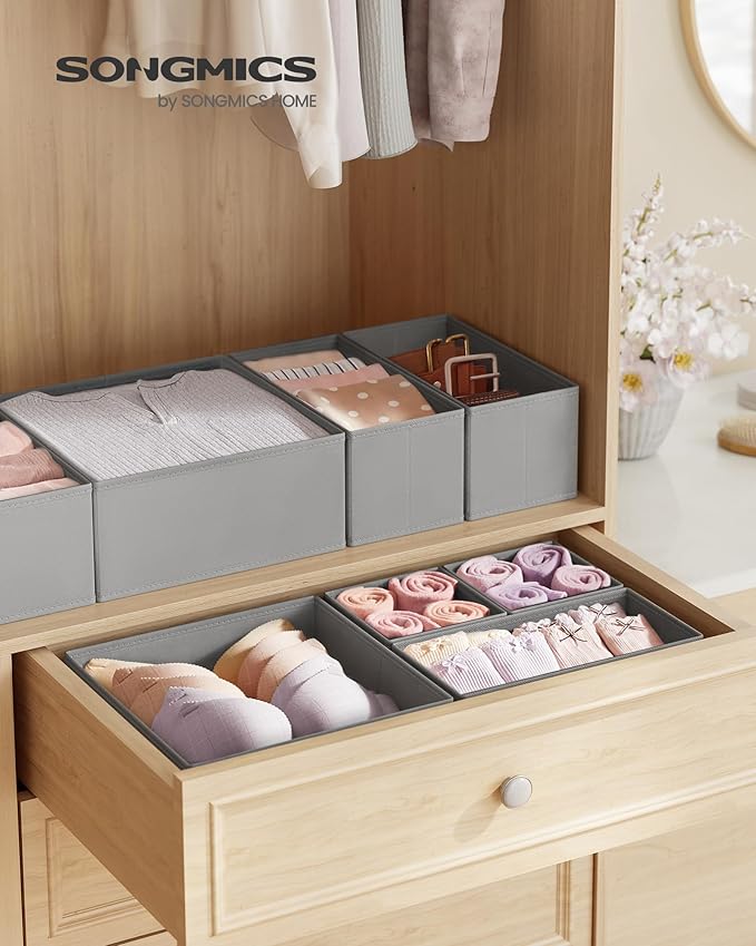 SONGMICS Drawer Organizers, Dresser Divider Organizers, Set of 18, Foldable Fabric Storage Boxes for Socks, Underwear, Bras, 