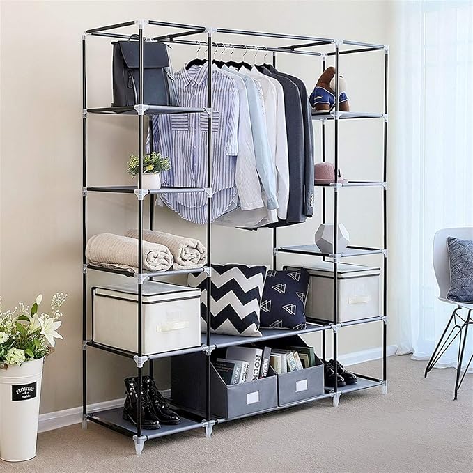 Closet Wardrobe, Portable Closet for Bedroom, Clothes Rail with Non-Woven Fabric Cover, Clothes Storage Organizer, 58 x 17 x 