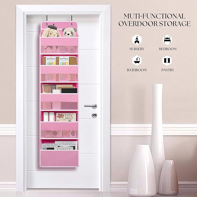 TYMENSH Over Door Organizer with 5 Large Pockets, Heavy Duty Hanging Organizer Storage, Closet Bathroom Nursery Bedroom Dorm,