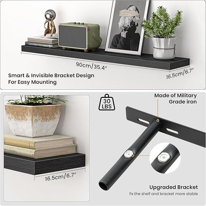 Heimlove 36 Inch Floating Shelves for Wall,Mounted Storage & Display Wood Shelves with Invisible Brackets,Hanging Shelf for B