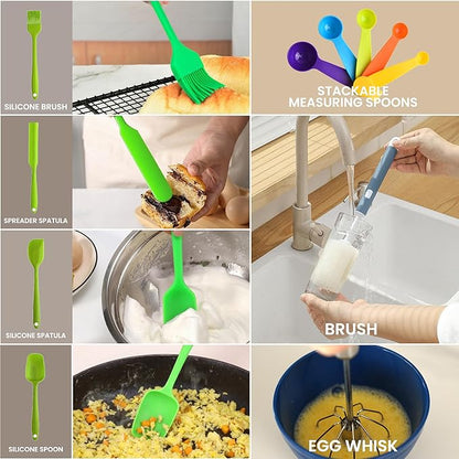LISI 23Pcs Mixing Bowls Set with Lids, Airtight BPA-Free Nesting Bowls for Mixing, Baking, Cooking & Storage, Dishwasher Safe Serving Bowl, Includes Spatula, Spoons, Brush & Whisk
