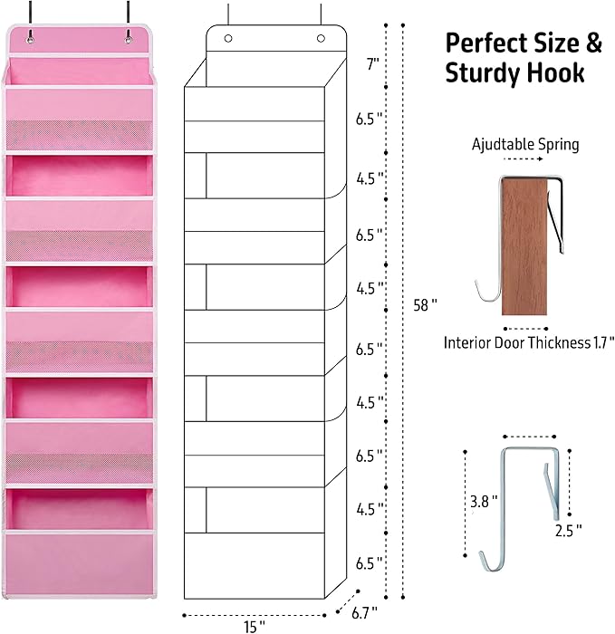 TYMENSH Over Door Organizer with 5 Large Pockets, Heavy Duty Hanging Organizer Storage, Closet Bathroom Nursery Bedroom Dorm,