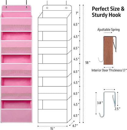 TYMENSH Over Door Organizer with 5 Large Pockets, Heavy Duty Hanging Organizer Storage, Closet Bathroom Nursery Bedroom Dorm,
