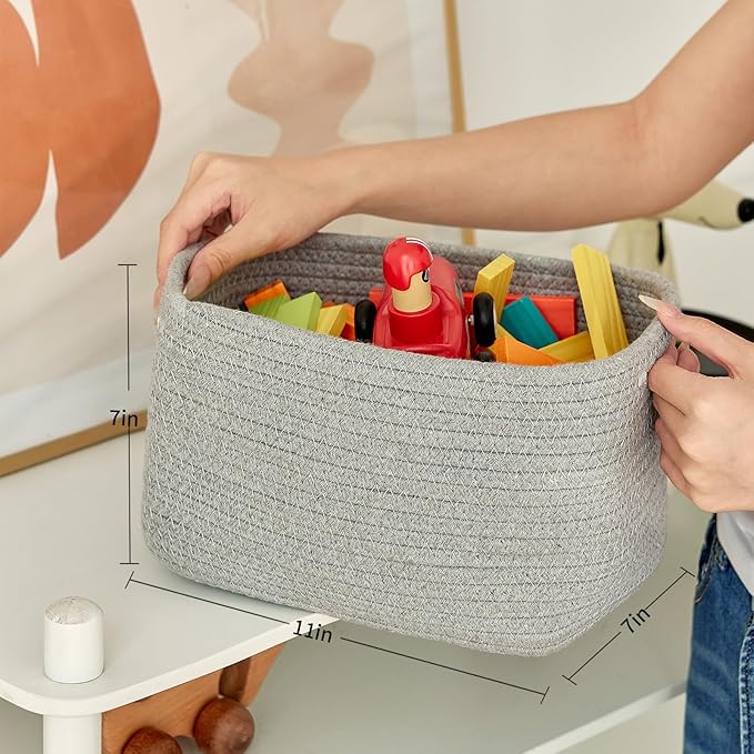 R RUNKA Small Cotton Rope Basket – Storage Bin for Organizing (10.6" x 6.7" x 6.7"), Bathroom Storage Basket for Shelf, Count