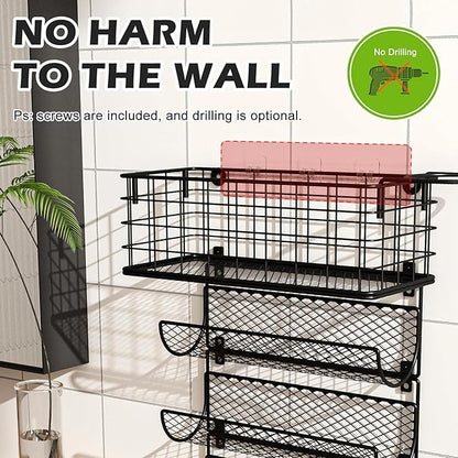 Wall-Mounted Hair Dryer Holder Styling Tool Organizer 4-Shelf Storage Wire Basket with Hook Heat Safe Rack for Hair-Straighte