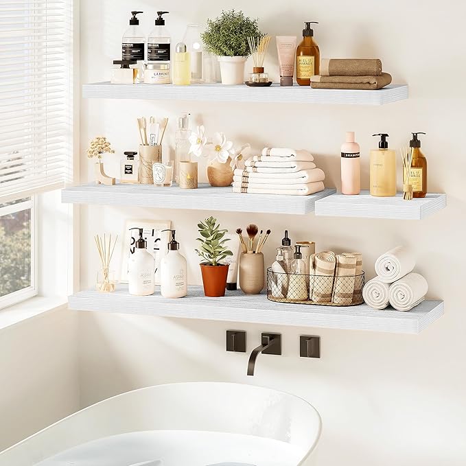 Vivelove White Floating Shelves 40 Inches Long, Wall Display Shelves with Invisible Brackets, for Bathroom Living Room Kitche