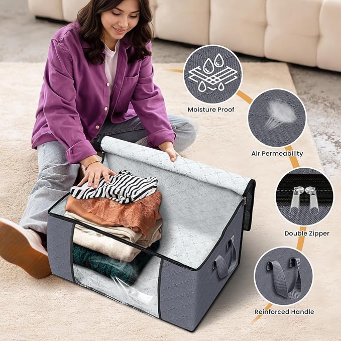 Fab totes Storage Bags,Clothes Blanket Storage Bins Foldable Closet Organizers with Reinforced Handle for Home Dorm Storage a