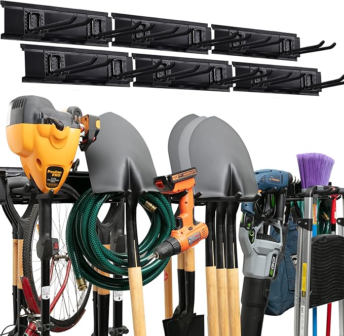 TIDYME Garage Tool Organizer Wall Mount - 96 inches - Sturdy Storage Rack with Adjustable Hooks, Anti-Rust - Easy Installatio