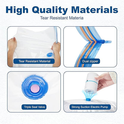 HOUSE DAY 10 Small Vacuum Seal Bags For Clothing Travel, 80% Space Saving Travel Vacuum Bags with Electric Pump, Vacuum Stora