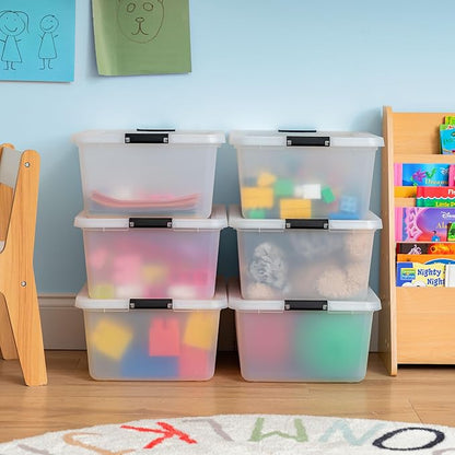IRIS USA 6-Pack Clip Box with Latching Lids, 18 Quart Craft Storage Bins, Art & Writing Supply Containers for Home, Office & 