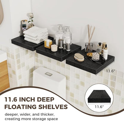 Fun Memories 12 Inch Square Floating Shelves 3 Pack - Wall Shelves with Invisible Brackets, Small Floating Shelves for Wall, 