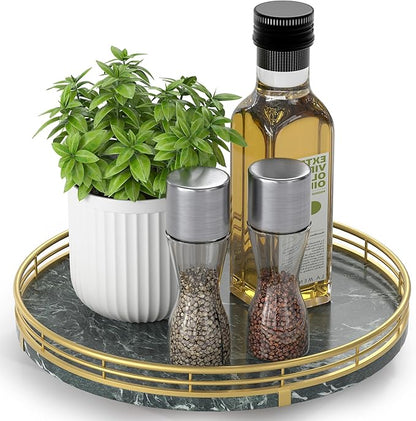 Green Marble Lazy Susan Turntable for Table Top – 10” Round Marble Tray Organizer for Dining Table, Kitchen Countertop & Bar,