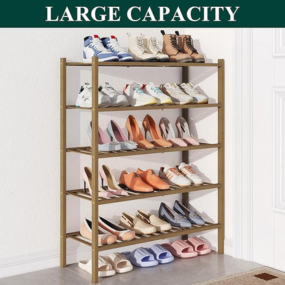 Smiry Bamboo Shoe Rack for Closet, 5 Tier Wooden Stackable Shoe Organizer, Free Standing Shoes Storage Shelf for Entryway, Fr